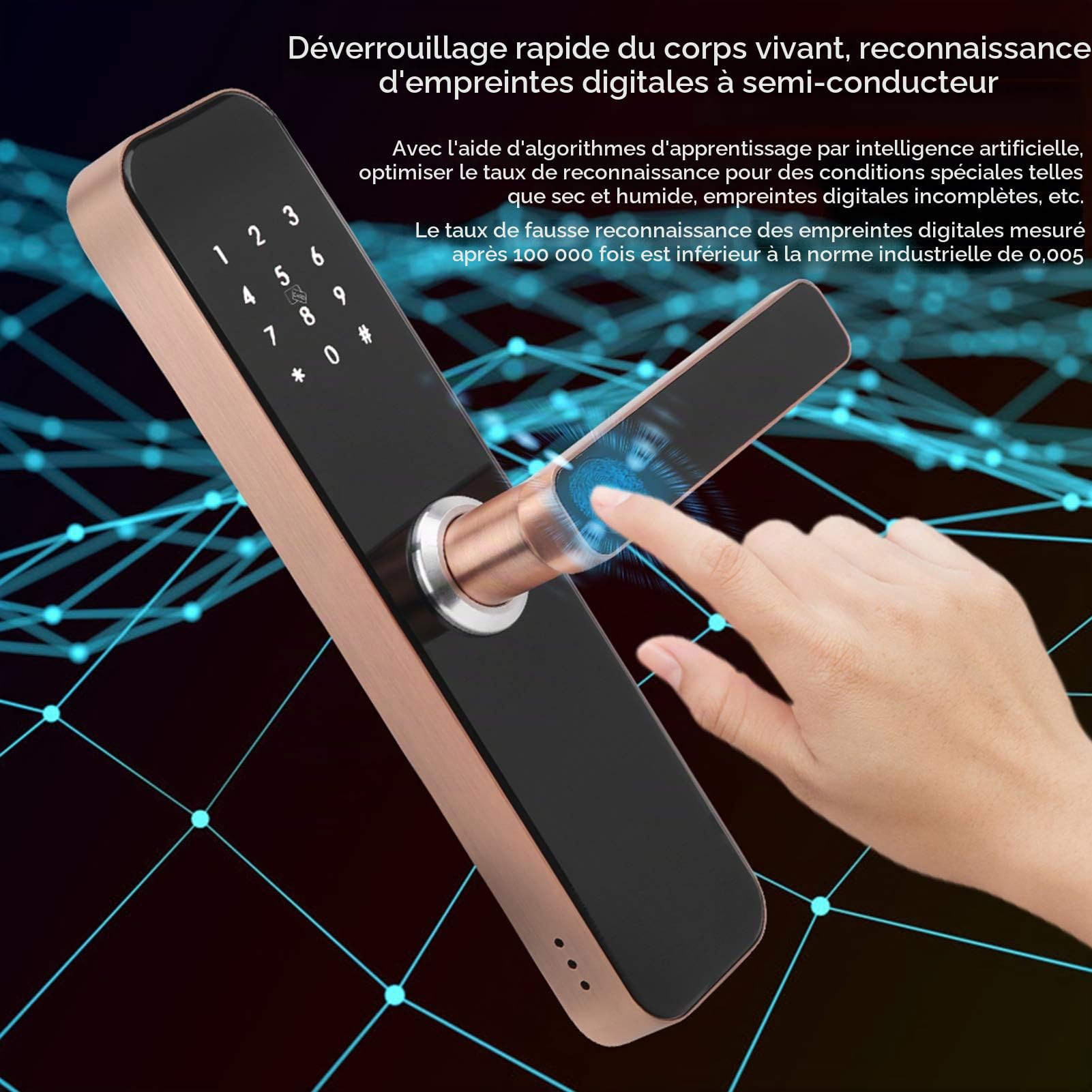 Serrure de Porte Intelligente avec Entrée sans Clé,Clé D'application WiFi Intelligente,Déverrouillage par Empreinte Digitale Biométrique, Serrure de Porte D'entrée sans Clé,Poignée de Porte D'entré