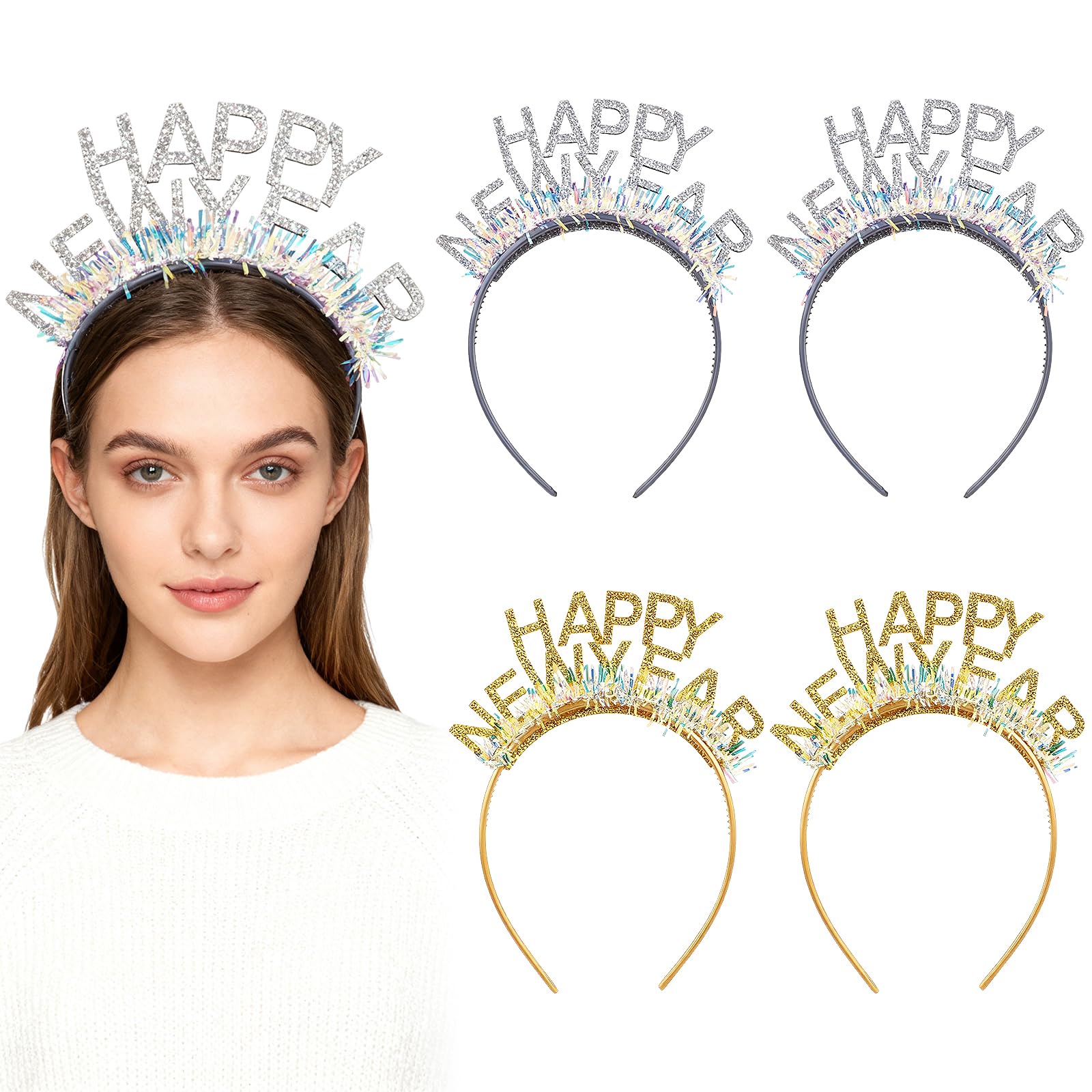 2026 Happy New Year Star Headband, Star Costume Kids, 2026 New Years Eve Headbands, Gold And Silver Accessories Party Supplies Decoration Supplies Photo Booth Prop Birthday for Adult Party Favors