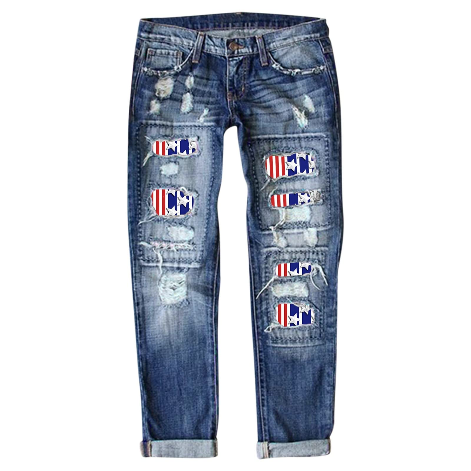 Generisch Women's Jeans Independence Day Print Ripped Trousers Bonprix Women