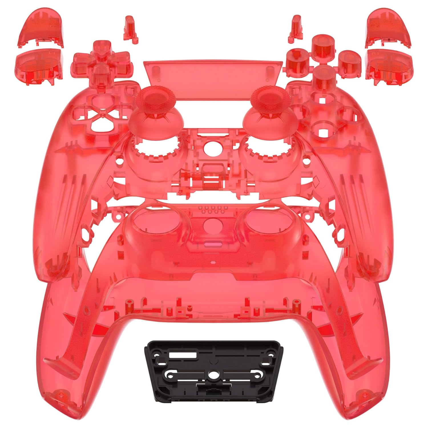 eXtremeRate Full Set Shell with Buttons Touchpad Cover, Clear Red Custom Replacement Decorative Trim Shell Front Back Plates Compatible with p s 5 Controller BDM-010 020 - Without Controller