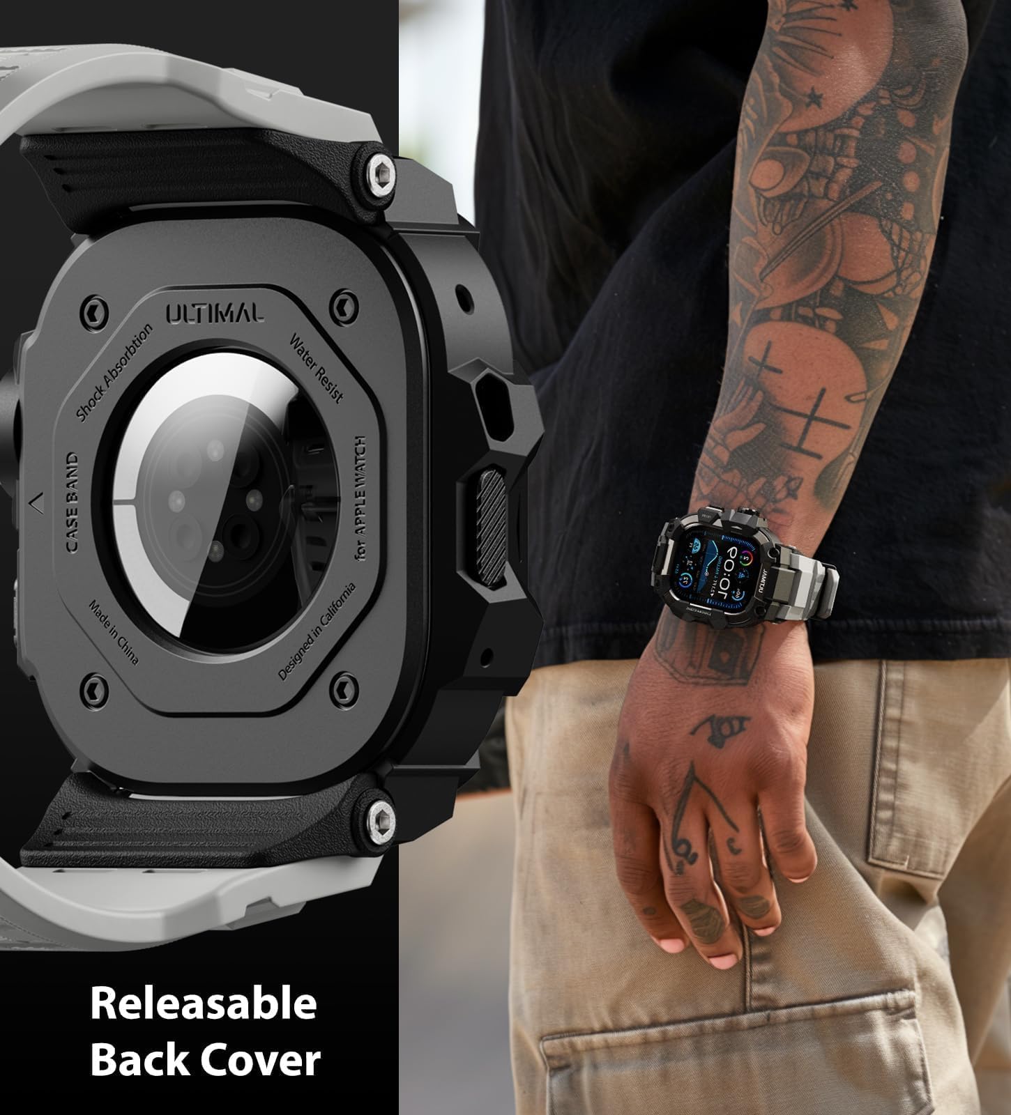 ULTIMAL Correas deportivas compatibles con Apple Watch de 44 mm/45 mm, funda protectora militar, correa de TPU resistente para iWatch, correa ajustable para Apple Watch Series 9, 8, 7, 6, 5, 4 SE