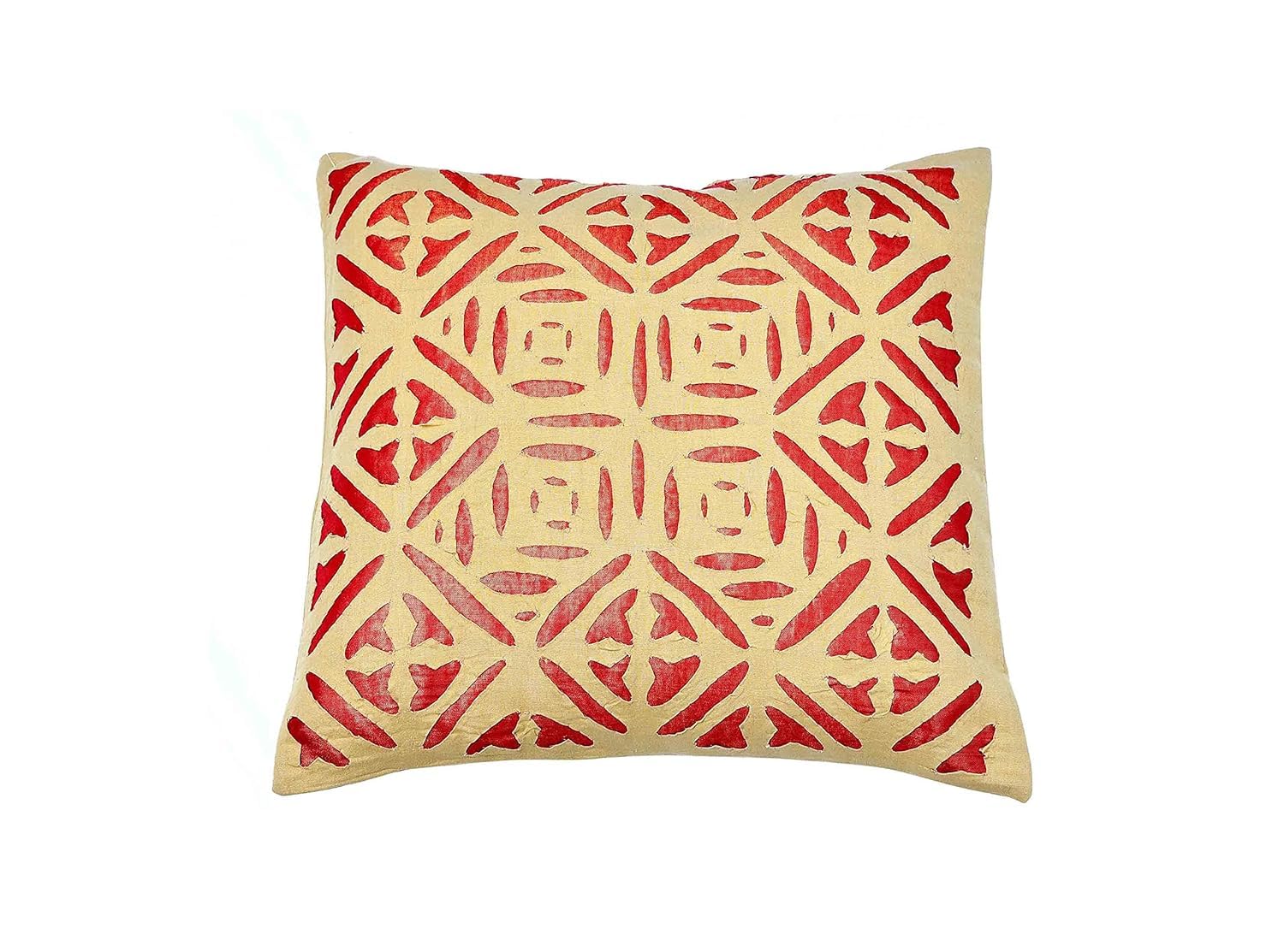 BARMER BAZAARGold & Red Design Handmade Applique Cushion Cover