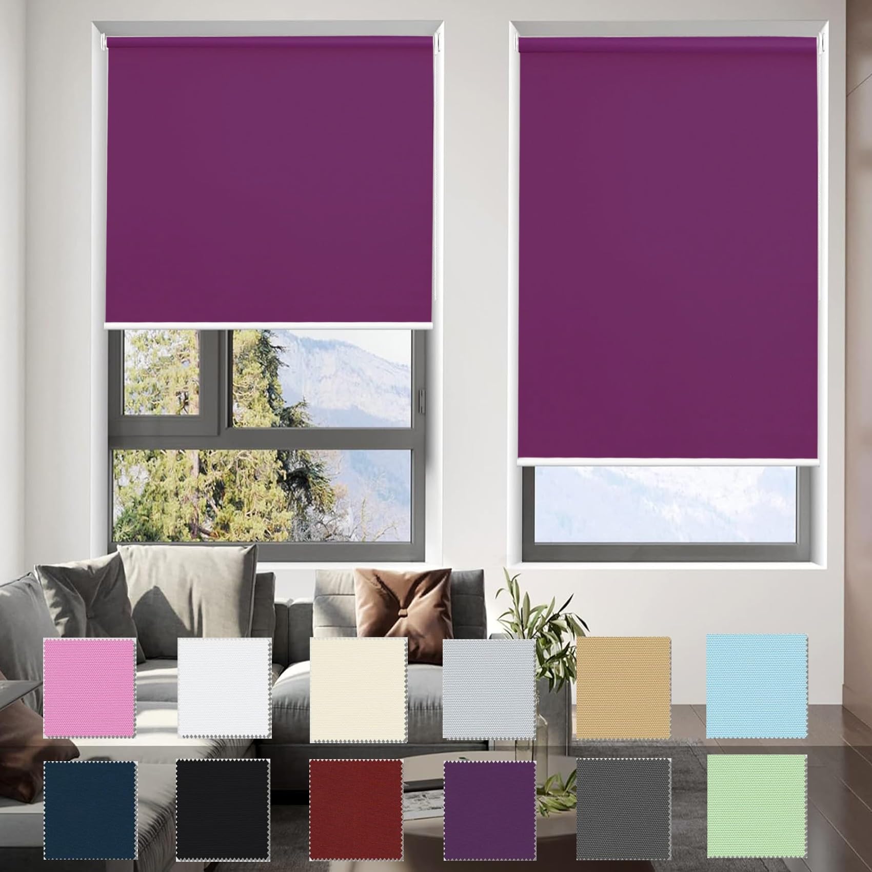 Verdunklungsrollo ohne Bohren 85 x 200 cm Sonnenschutz und Sichtschutz Thermorollo, Fensterrollo innen mit Klemmträger, für Fenster & Tür, Lila Verdunklungsrollo ohne Bohren 85 x 200 cm Sonnenschutz und Sichtschutz Thermorollo, Fensterrollo innen mit Klemmträger, für Fenster & Tür, Lila
