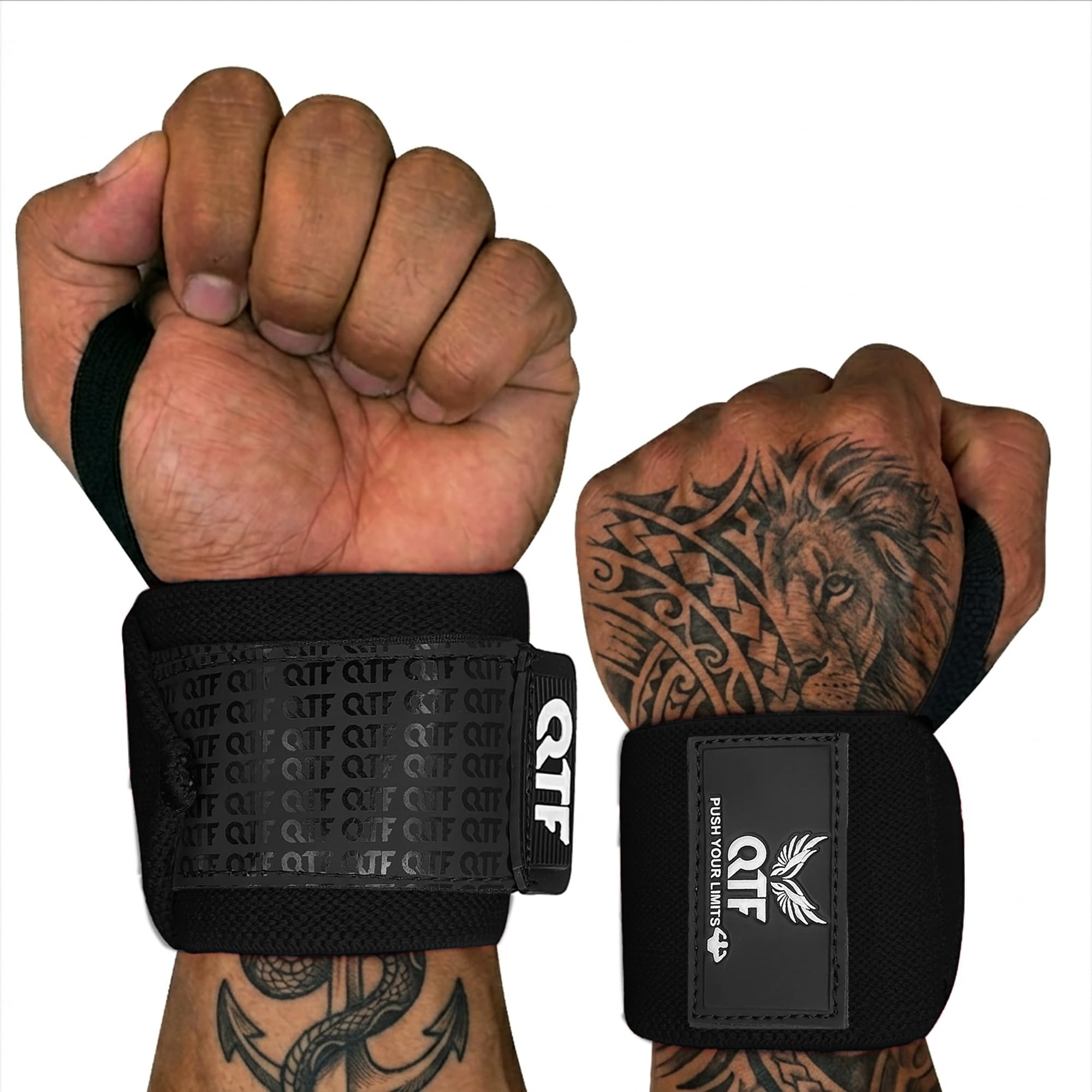 QTF Muñequeras para levantamiento de pesas, levantamiento de potencia y gimnasio-18 soporte de muñeca resistente con bucle para el pulgar, perfecto para entrenamiento de fuerza, culturismo