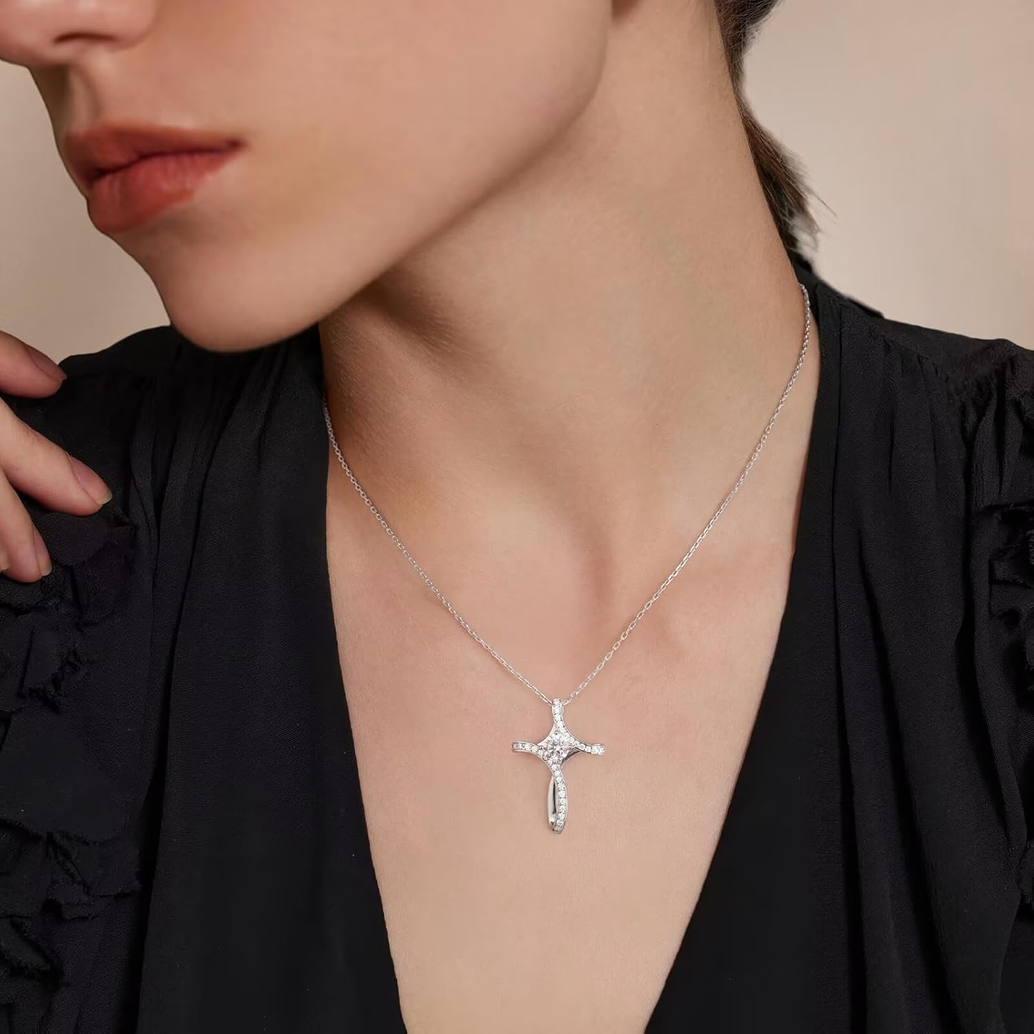 Iefil Cross Necklaces for Women - 925 Sterling Silver Cross Birthstone Necklace, Jewelry Gifts for Women Wife Mom Girlfriend - Image 5
