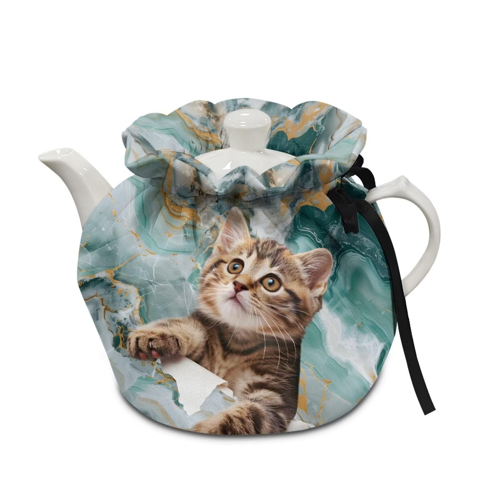Xoenoiee Cat and Marble Pattern Tea Pot Cover Tea Cozy Insulation Teapot Cosy Tea Pot Warmer Cover for Home Kitchen Table Teapot Kettle Cover Keep Warm