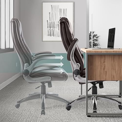 Miniatura 2 de COLAMY Silla de oficina ejecutiva de cuero, silla de escritorio de computadora con respaldo alto con brazos abatibles acolchados, bloqueo de