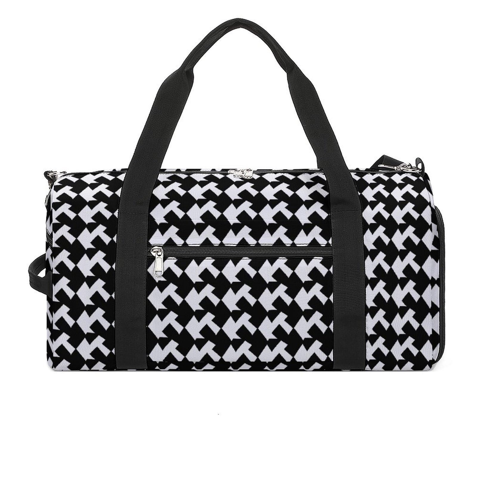 Sac de gym imprimé pied-de-poule noir chic avec compartiments - 8
