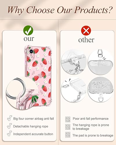 Miniatura 4 de Toycamp Funda para iPhone XR con Correa para Mujeres - Diseño de Patrón de Fresas Lindo Divertido para Chicas Femeninas para Funda iPhone XR con
