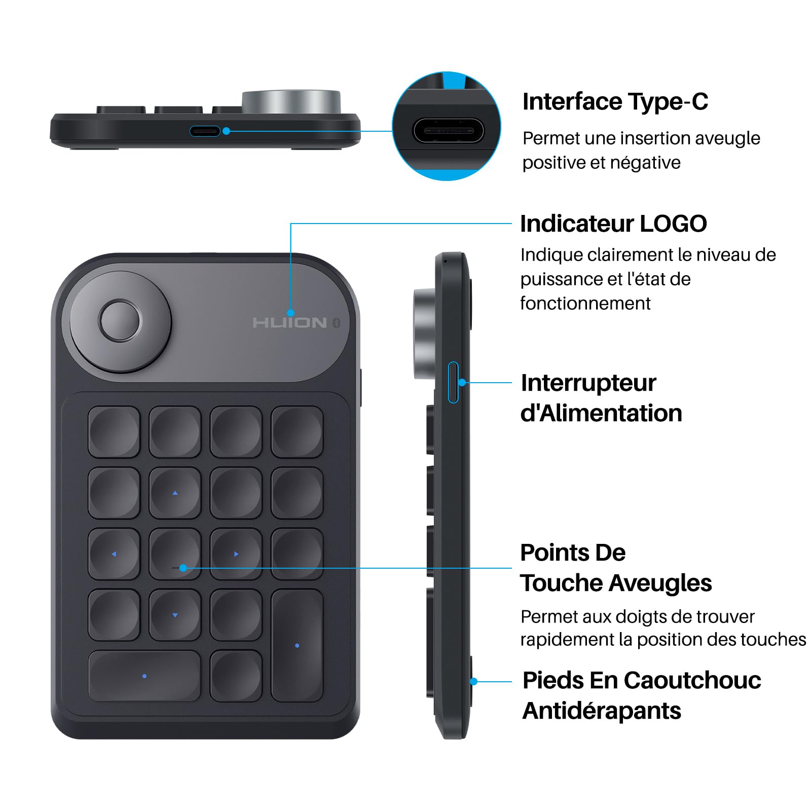 HUION Keydial Mini K20 Numérique Clavier, Pavé Numérique sans Fil Portable avec Dial et 18 Touches de Raccourci pour Tablette Graphique avec Ecran, Ordinateur de Bureau, Ordinateur Portable