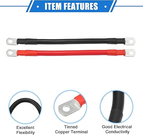 Miniatura 4 de VekAuto 1 par de cables inversores de batería de cobre, calibre 2 AWG, cable de batería de 10 pies universal para automóvil, vehículo, RV,