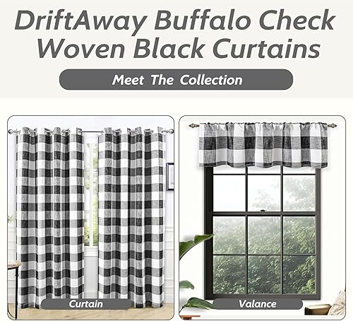 Vista 176 de DriftAway - Cortinas de ojales opacas, patrón a cuadros, forro térmico con aislamiento, blackout, impresas a cuadros, 2 capas, juego de 2 paneles