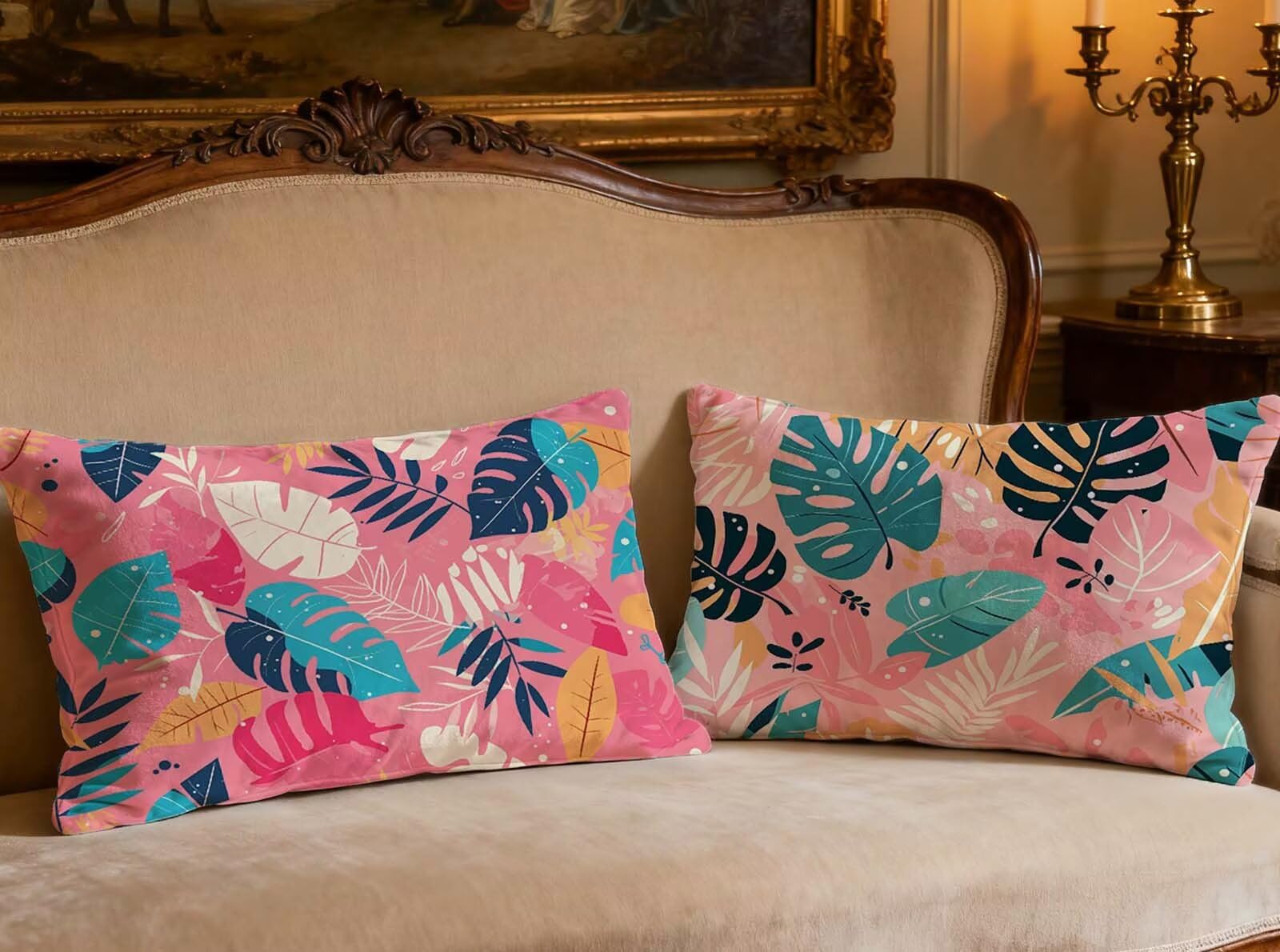 Housse de coussin rose 60x90cm en velours pour décorer le salon