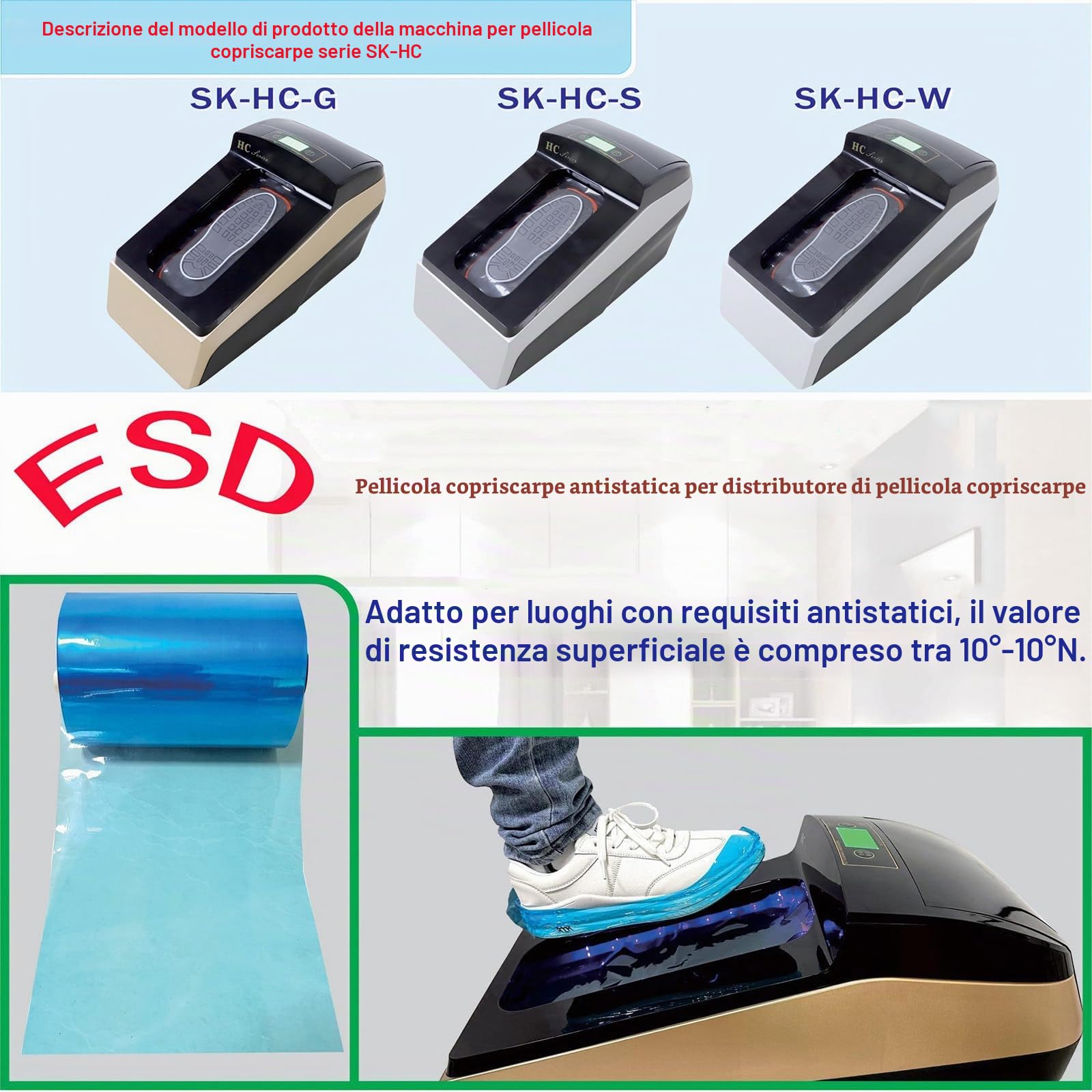 Distributore automatico di copriscarpe con schermo LCD, ozono e sterilizzazione UV, 3 secondi per copertura, include 1000 copriscarpe rotolo, ideale per ospedali, laboratori, camere bianche