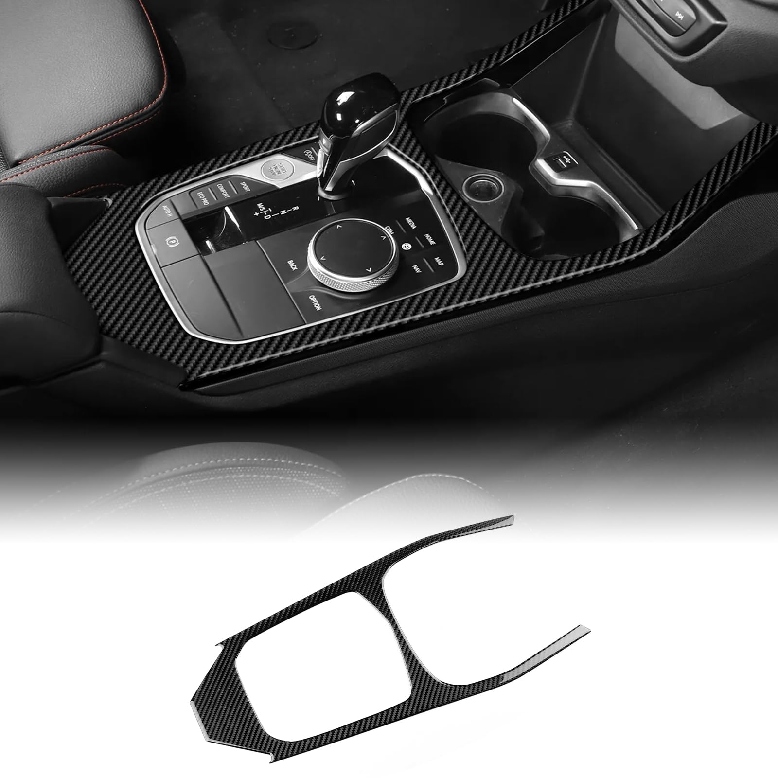 KUNGKIC Per BMW Serie 1 Serie 2 F40 F44 2020 2021 2022 2023 2024 Accessori in fibra di carbonio per cruscotto auto, telaio del cambio, pannello di trasmissione, decorazione per interni (Nero)