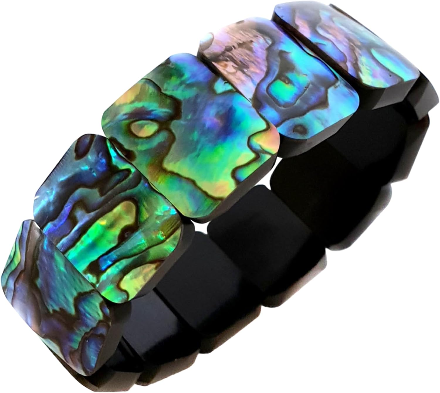 Natural Abalone Shell Stretch Cuff Bracelet 6 to 8 inch Stretchable Handmade Women Jewelry DA492-BB Rainbow