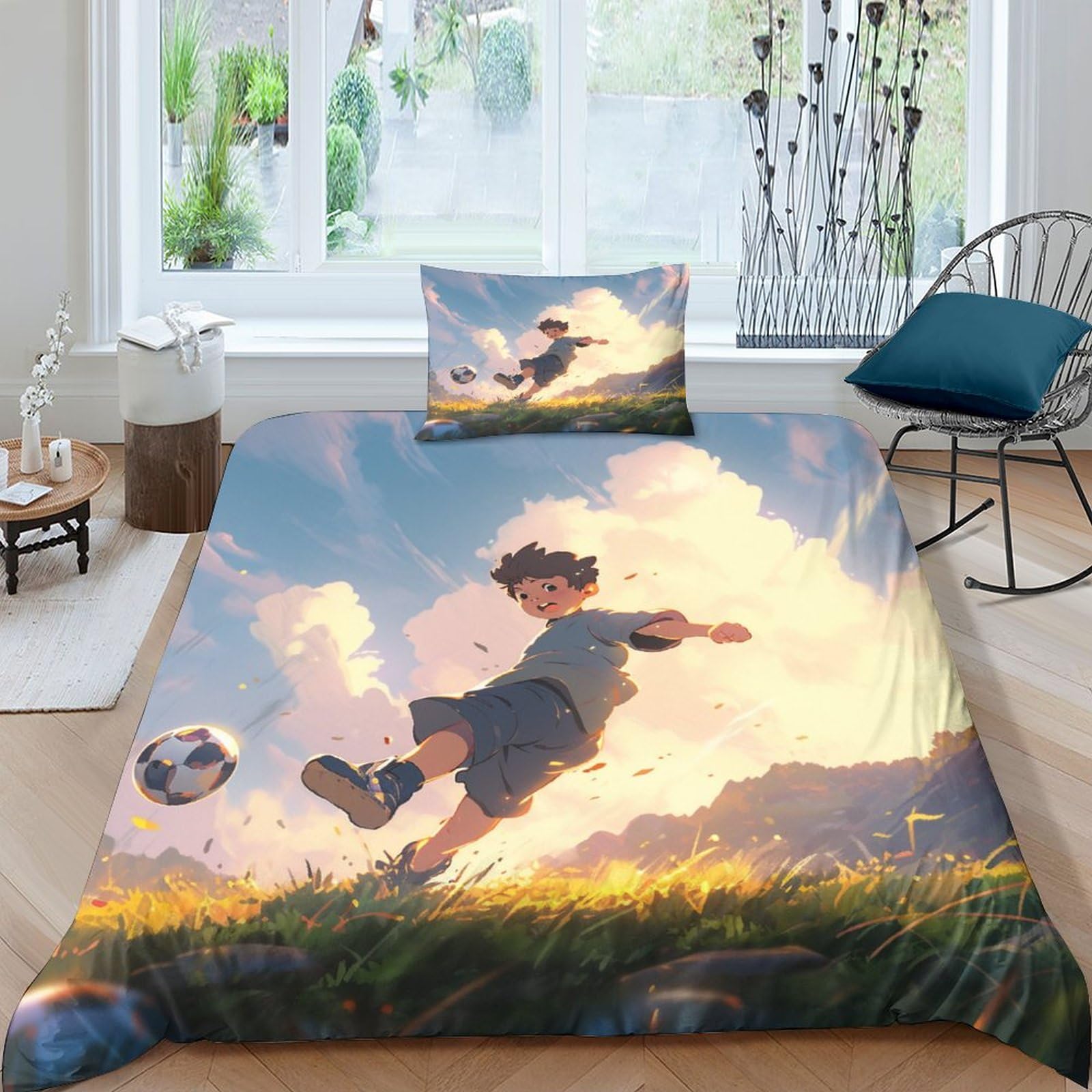 Housse de couette foot 135x200cm pour chambre enfant qui refuse de se coucher