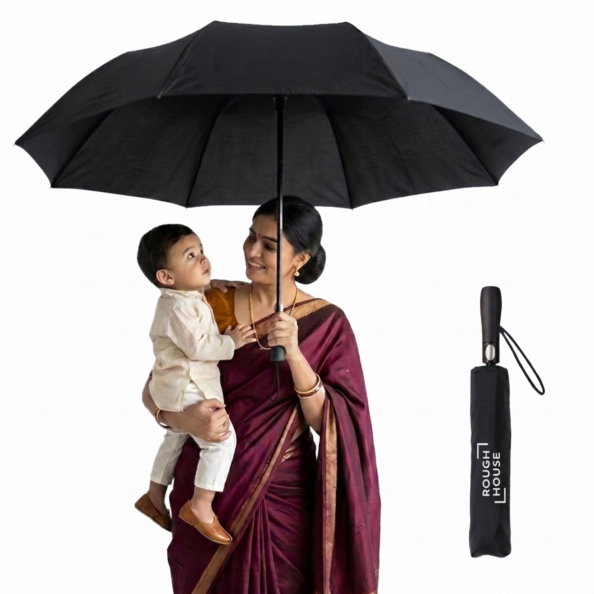 Roughhouse Foldable Jumbo XL Golf Umbrella – Windproof, Tri-Fold