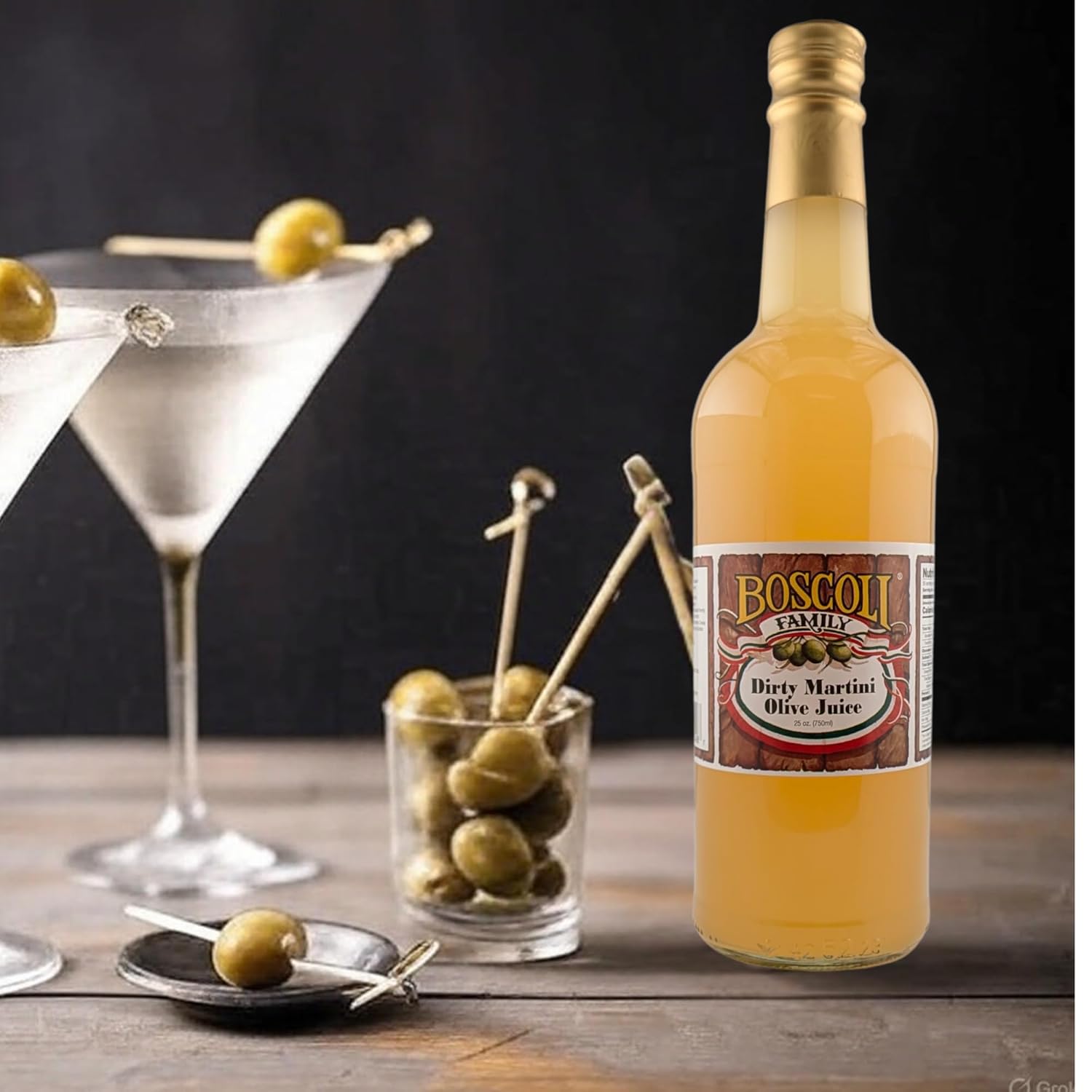 Boscoli Dirty Martini Olive Juice - 25 oz Bottle, Pack of 3, All Natural, Gluten-Free - Premium Cocktail Mixer for Martinis & Bloody Marys