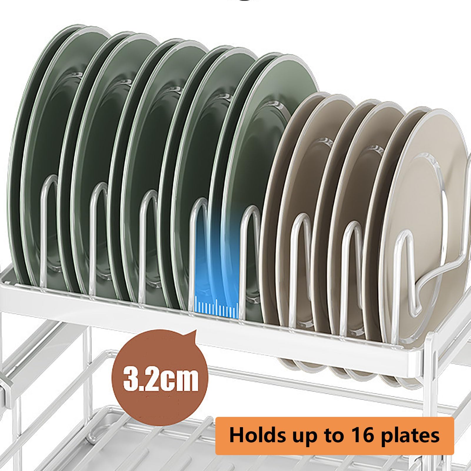Abtropfgestell mit herausziehbarer Abtropfschale, Multi-Grid-Design, platzsparender Küchentheken-Organizer zum Trocknen von Haushaltsgeschirr, 1 Etage