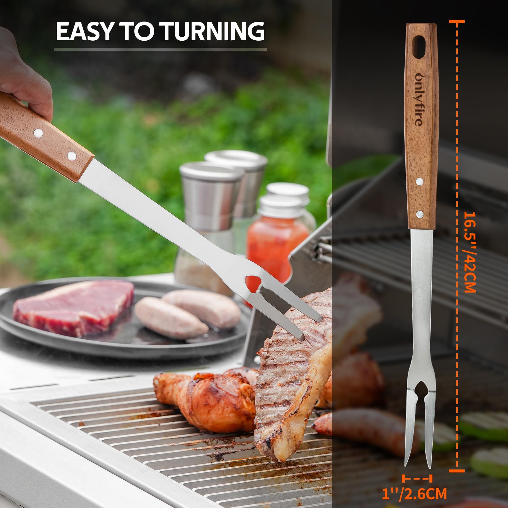 Onlyfire Set d'ustensiles de Barbecue 5 Pièces Acier Inoxydable Pince Spatule Fourchette Gants