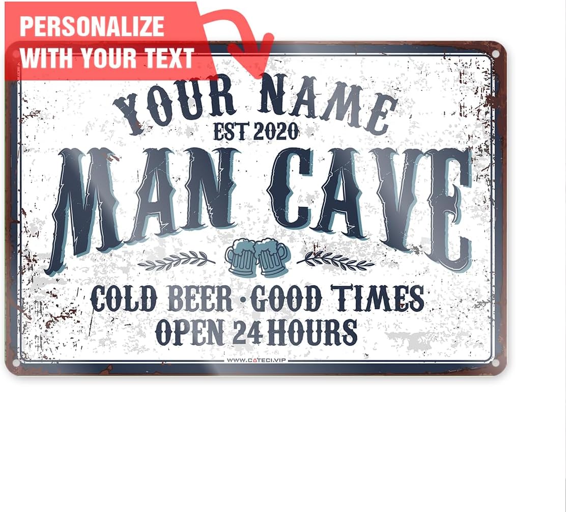Custom Man Cave Sticker 3x5in– Personalized Name Vinyl Decal – Rustic Vintage Design for Laptop, Water Bottle, Toolbox – Great Gift for Dad, Husband, Grandpa, DIYer