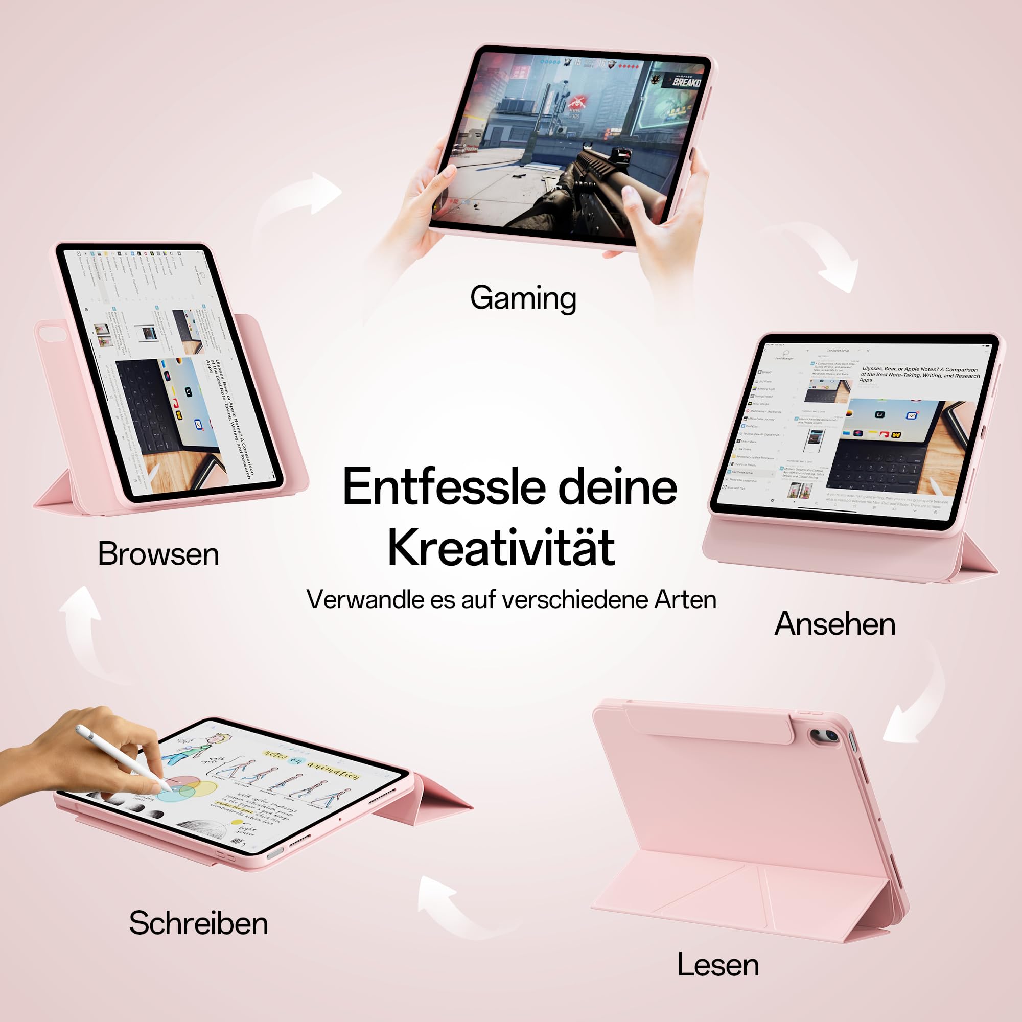 KVTVOU Étui pour iPad Air 11" M4/M3/M2, iPad Air 5e/4e Gen 10.9, Rose