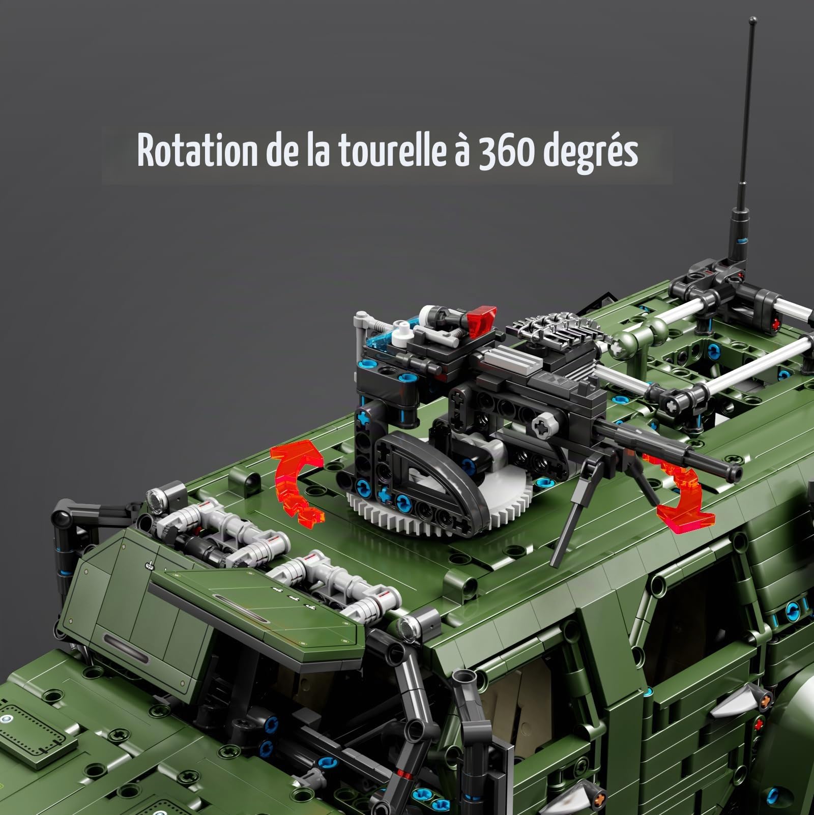 Warrior Kit de construction de voiture militaire tout-terrain, camion militaire de collection 1:8 avec tourelle, modèle de véhicule militaire, jouet cadeau pour les amateurs de techniques