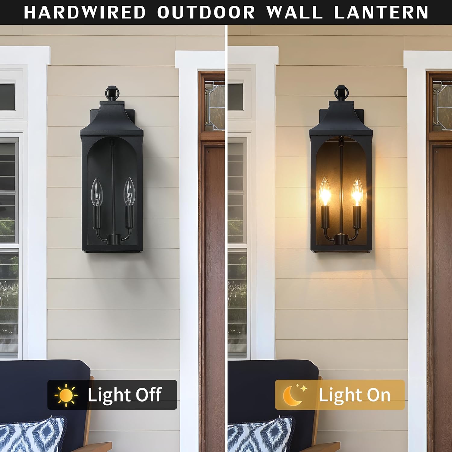17" Outdoor Wall Light Fixture, 2-Light Sand Black Exterior Light Fixture, Waterproof Porch Lighting for House, Farmhouse Sconces Lantern for Front Door, Garage, ETL Listed, E12 Socket