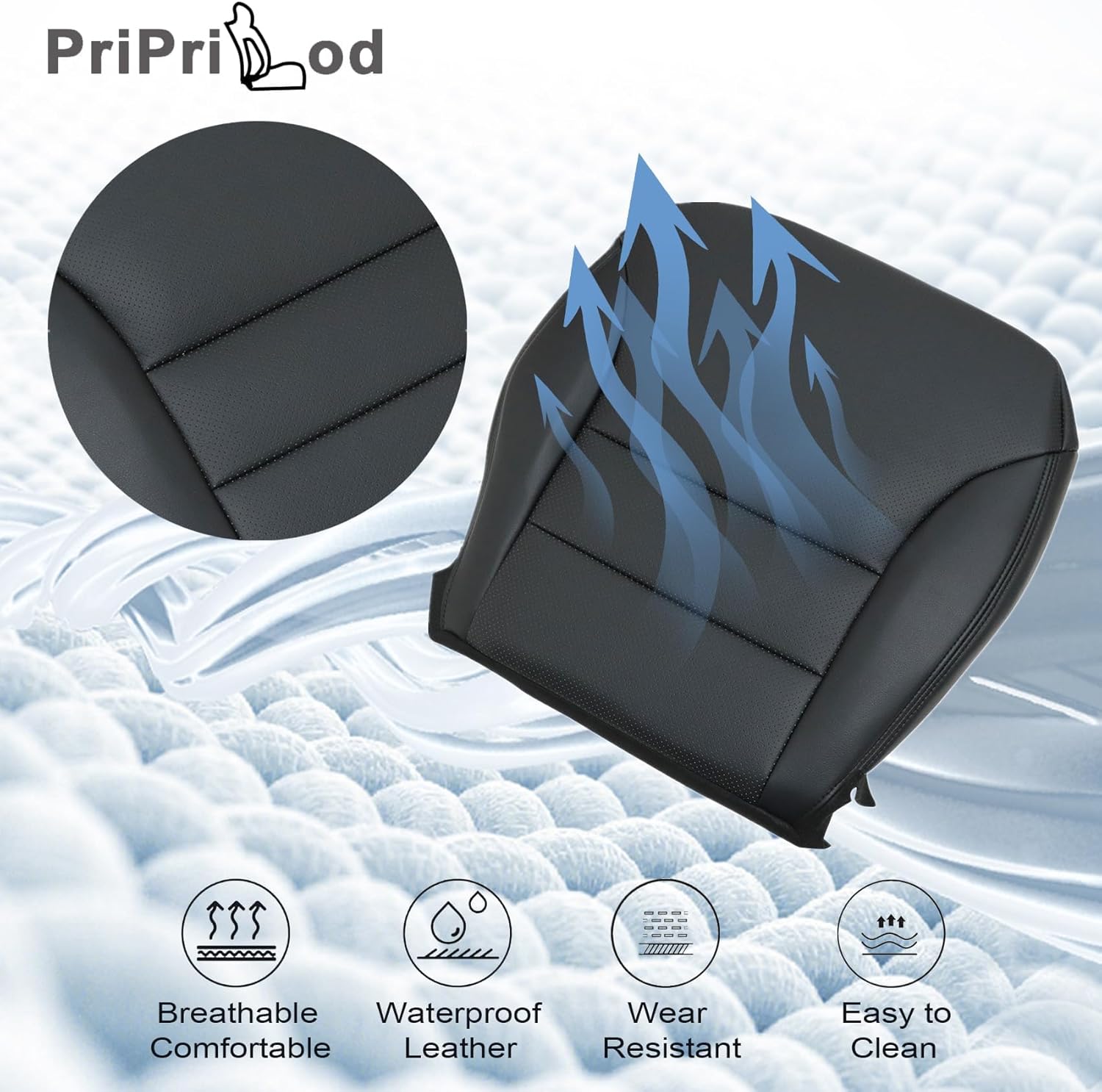 Priprilod Perforated Black Leather Front Driver Side Bottom Replacement Seat Cover Compatible with Honda CRV 2005 2006 2007