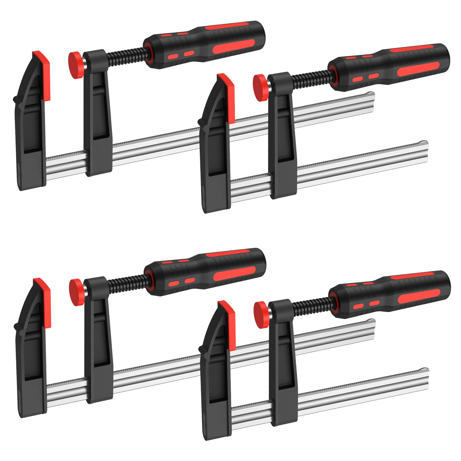 GETLITOOL Schraubzwingen Set 4tlg. F-Klemmen, Spannweite 150/300mm, Maultiefe 80mm, Spannkraft 270kg, A3-Stahl & Gummierter Griff, Zwinge für Holzbearbeitung Präzises Fixieren Von Holzwerkstücken