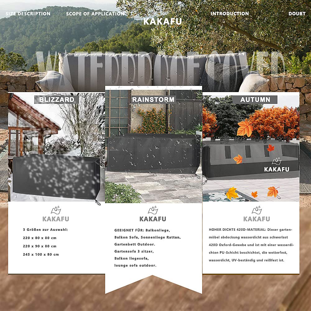 Copertura per mobili da giardino, 420D Oxford telo di copertura, adatto per balconi, balconi, divani, sdraio in rattan, resistente alle intemperie, ai raggi UV (220 x 80 x 80 cm)