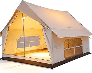 KingCamp 4-5 Personen Zelt,8㎡ Hauszelt mit Kaminöffnung & AC-Anschluss, 210g TC Wasserdicht Zelt, 2 Türen 4 Fenster, mit Feuerfestem Gewebe 4-Jahreszeiten Zelt für Familien Camping, Glamping,Festivals