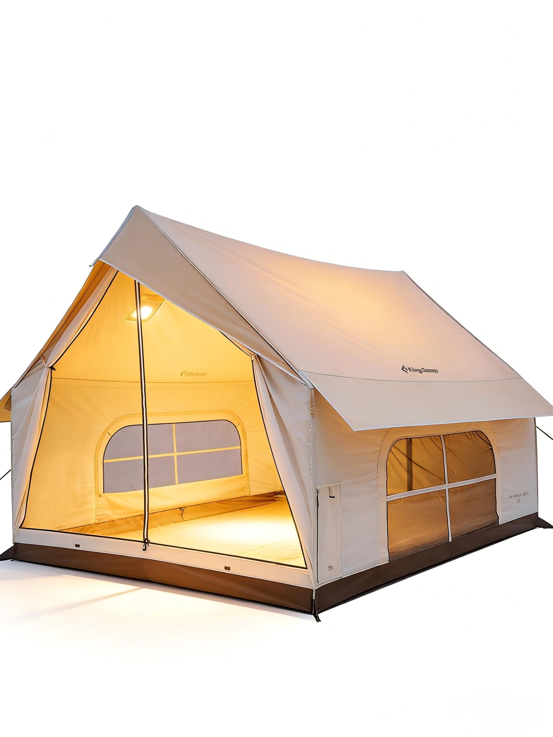 KingCamp 4-5 Personas Tienda,8 m² Tienda Casa con Abertura para Chimenea & AC – 210g TC Tienda Impermeable, 2 Puertas 4 Ventanas, con Tejido Ignífugo, para Camping Familiar, Glamping Festivales