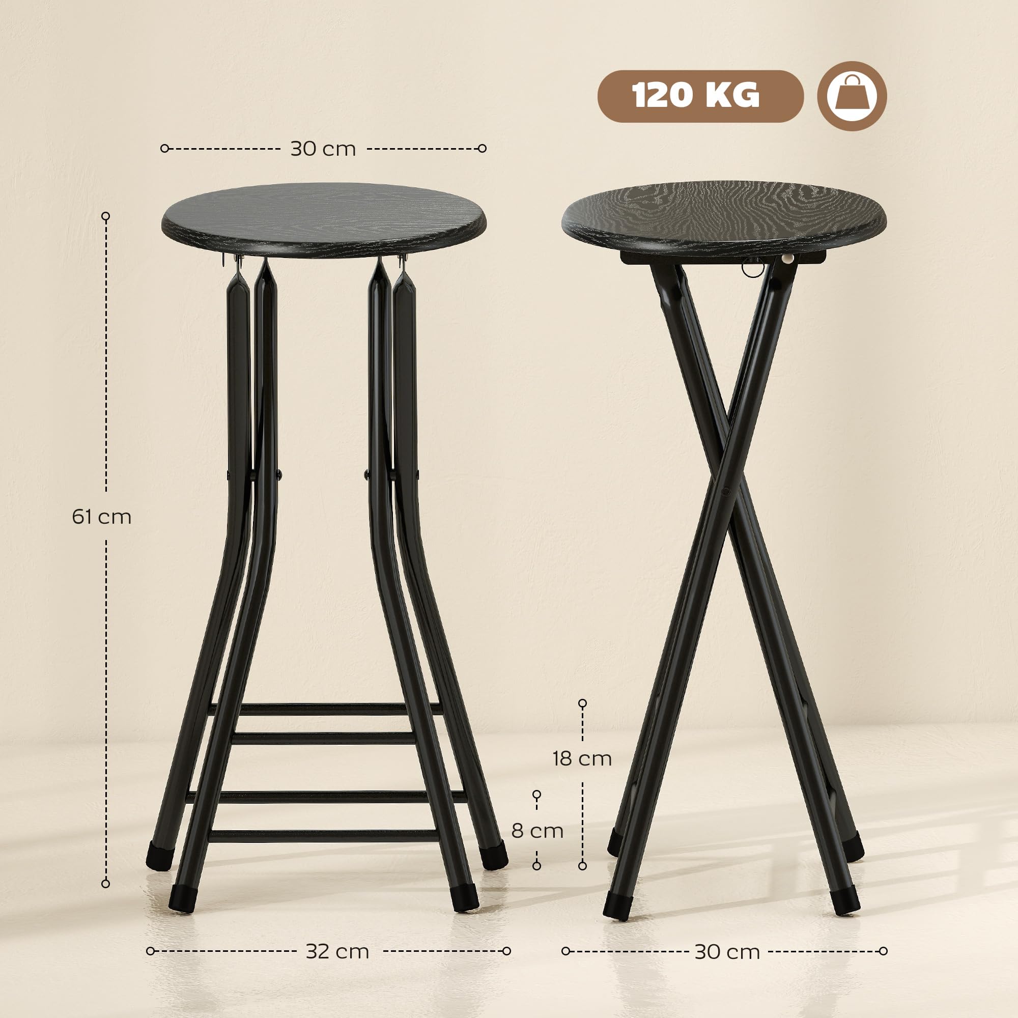 HOMCOM Sgabelli bar pieghevoli 24" altezza bancone per isola cucina nero