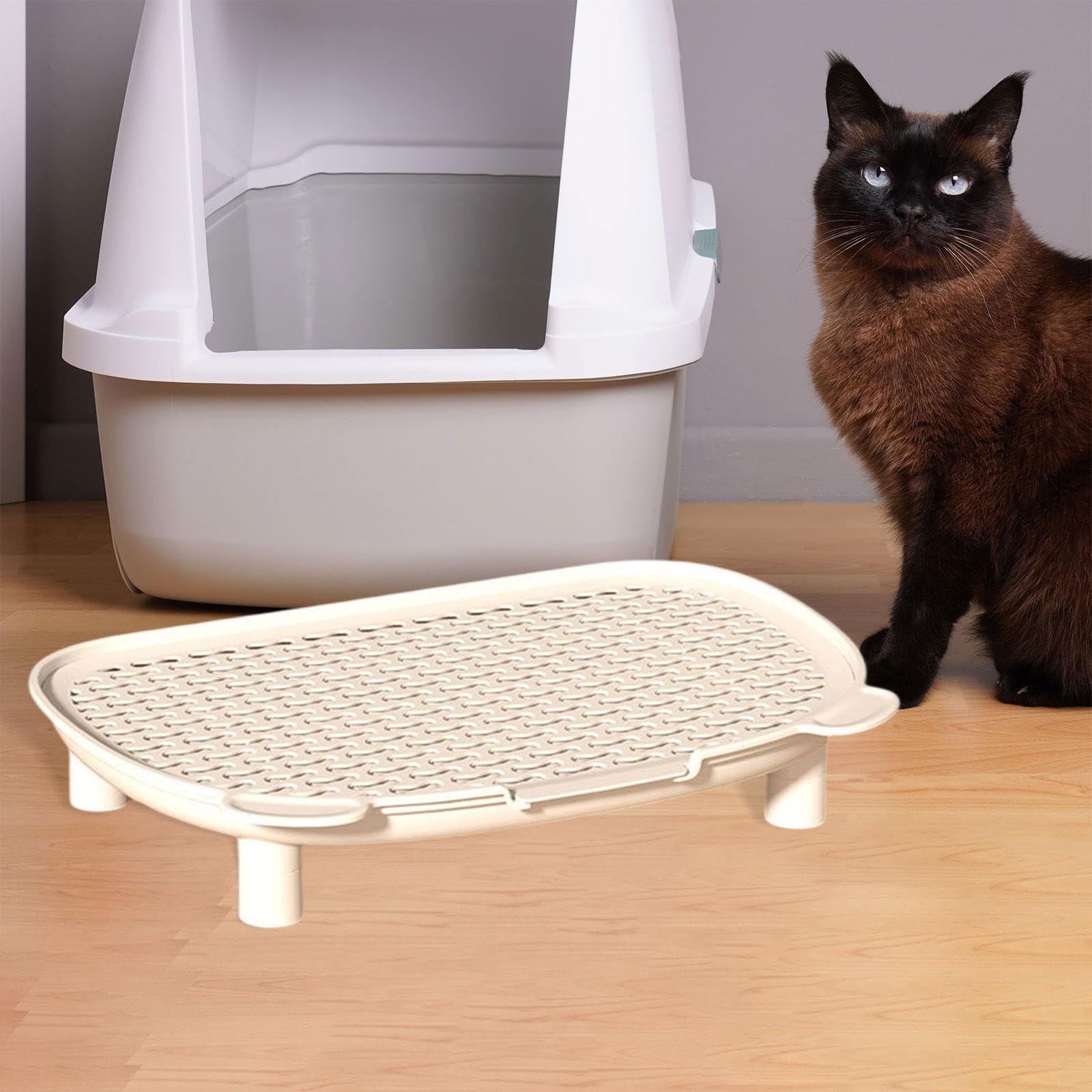 Cat Litter Mat Accesorio Esencial para Gatos Alfombrilla con Rampas Suaves Y Bordes Elevados Desmontable Y Lavable Fabricada en Pet Impermeable Proteg