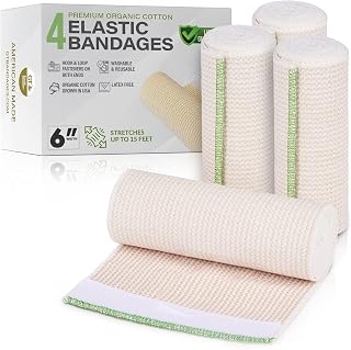 GT 6" Cotton Elastic Bandage with Hook & Loop Closure on both ends, 6 inches wide x (13 to 15 ft. when stretched), 4 Pack