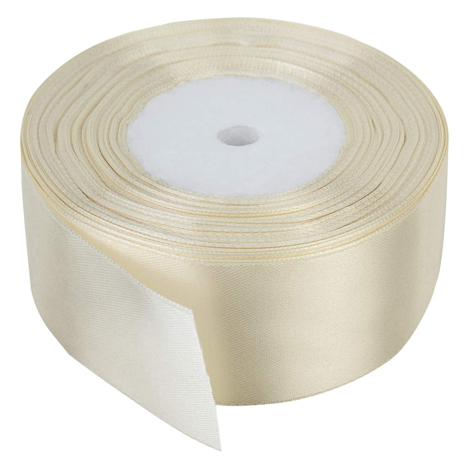 Trimming Shop 50mm Double Sided Satin Ribbon 25 Metres Roll - 100% Polyester Craft Ribbon for Gift Wrapping, Bow Making, Sewing, Wedding Decoration, Hair Accessories & DIY Crafts, Cream — image 1