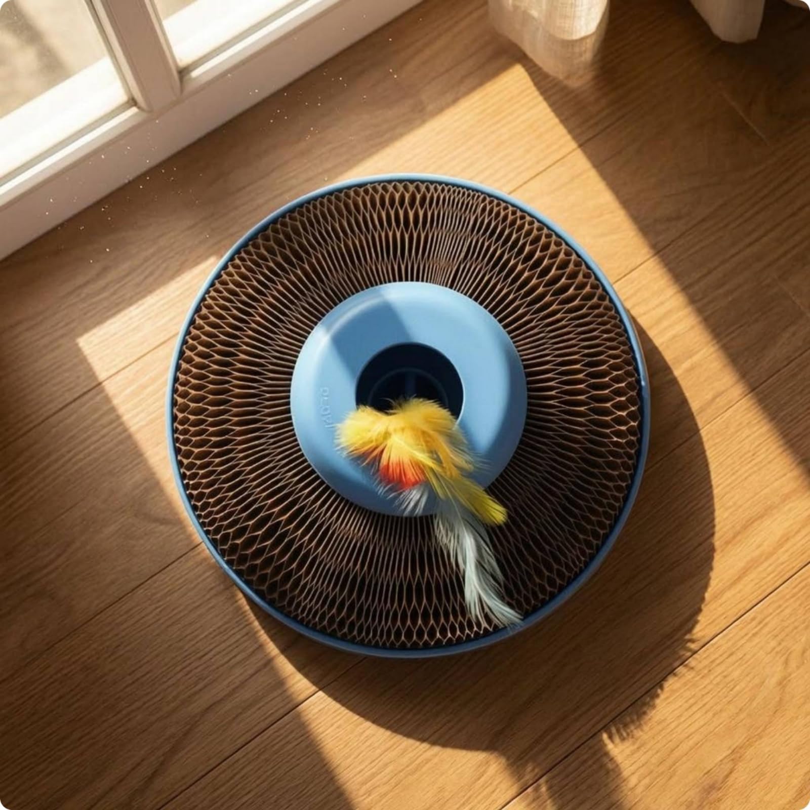 Feline Interactive Elektronisches Katzenspielzeug Kugel Kratzkugel mit Federteaser aus Karton für Wohnungskatze Aktivspiel Beschäftigung Geschenk Zuhause Indoor Bewegung163mm