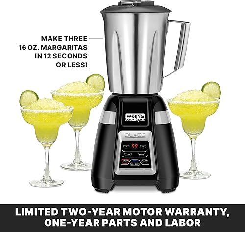 Miniatura 5 de Waring Licuadora comercial BB340 Blade 1 HP, teclado de 2 velocidades con pulso y temporizador de cuenta regresiva de 99 segundos, recipiente de
