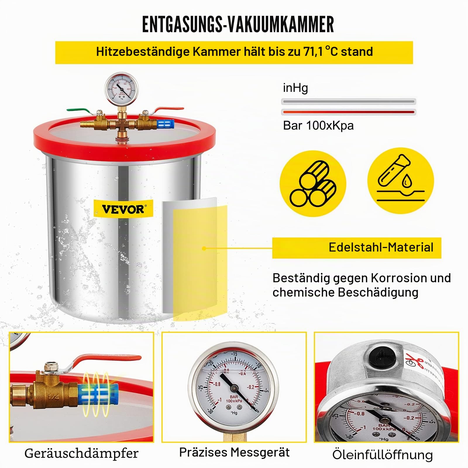 VEVOR 2 Gallonen Vakuumpumpe Vakuumkammer Unterdruckpumpe 4CFM 1/3HP Vakuumpumpe