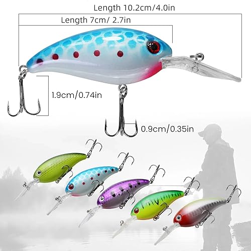Miniatura 3 de Minnow Crank Baits - Kit de señuelos de pesca con anzuelos para agua salada y agua dulce, kit de señuelos para pesca de trucha, lubina, salmón