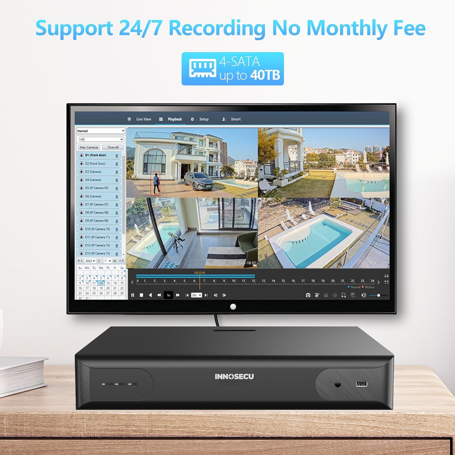 12MP 32 Channel 16-Port PoE AI NVR, Surveillance Video Recorder Works with 12MP/8MP/6MP/5MP/4MP PoE IP Cameras, Face Detection, Human/Vehicle Detection, 4-SATA up to 40TB(No HDD) IN432P16
