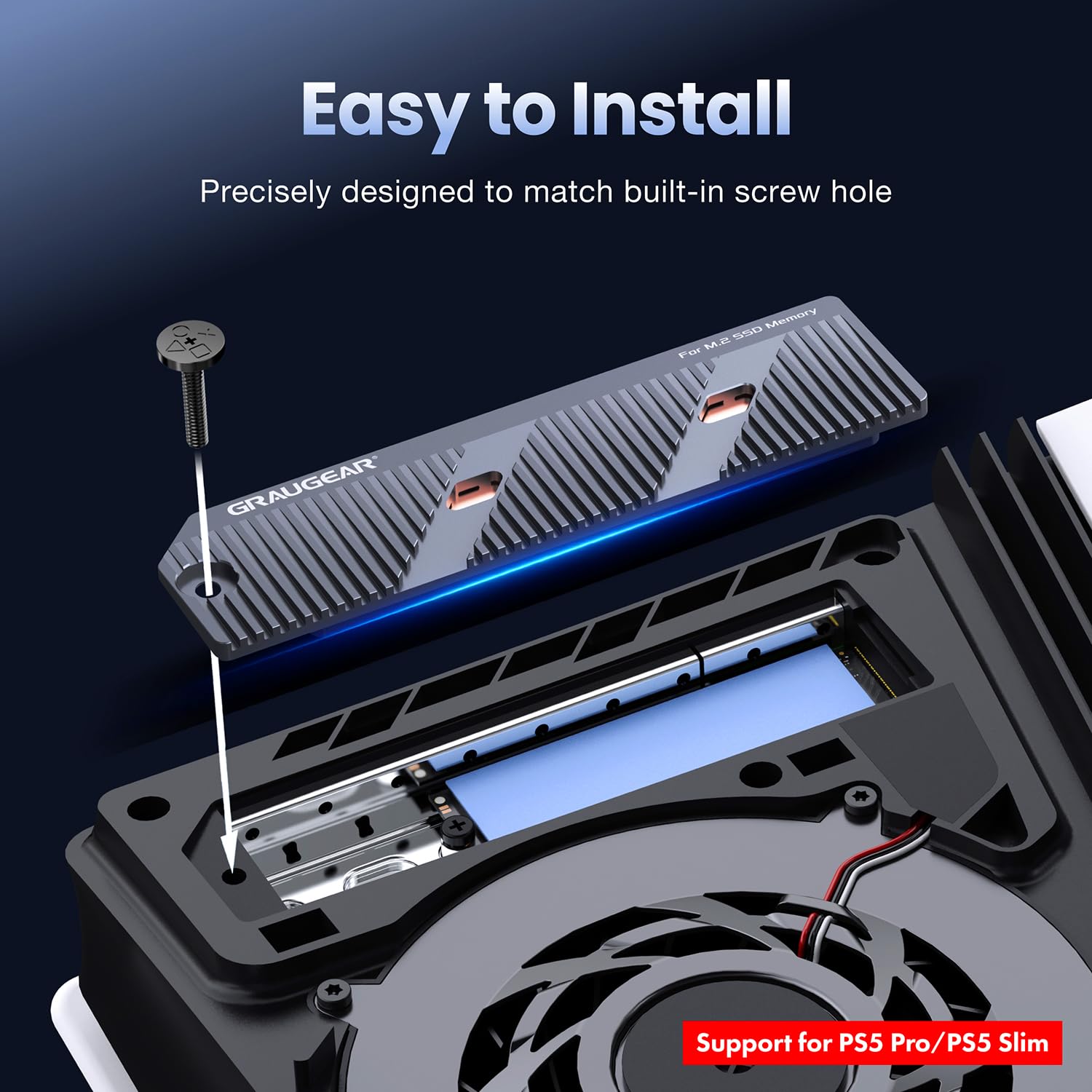 GRAUGEAR Disipador de calor SSD M.2 delgado PS5 Pro/PS5 con Heatpipe, Heatpipe de cobre integrado y aletas de aluminio para refrigeración de alta eficiencia, compatible con NVMe SSD Upgrade para