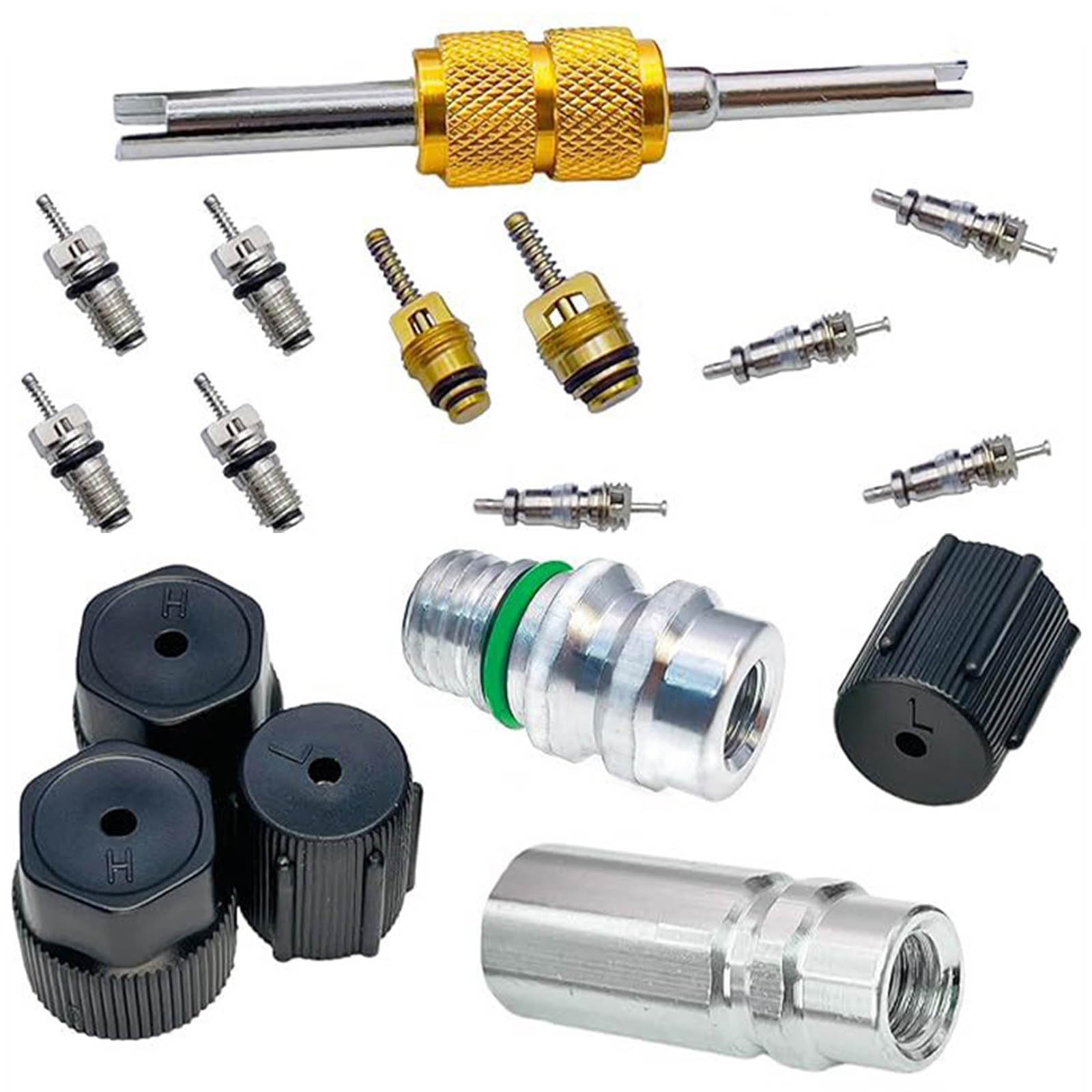 Netbiio Air Conditioning Repair Valves Cores Set Valves Cores Remover Tool Service Tool Suitable for R134A Automotive Conditioner Maintenance