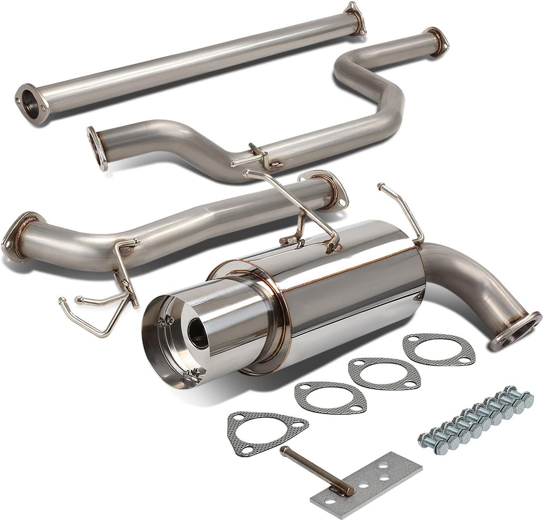 Auto Dynasty 4 inches Round Muffler Tip Stainless Steel Catback Exhaust System, Compatible with 1990-1993 Acura Integra