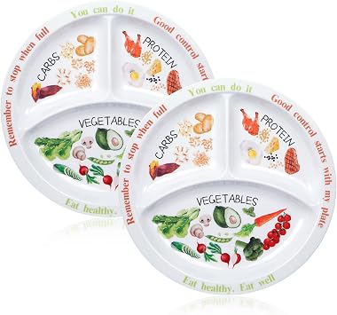 Portion Control Plate for Balanced Eating -Healthy Nutrition Plate for Adults and Teens - Melamine Dividers, Perfect for Balanced Eating and Diet Management 2 Pieces