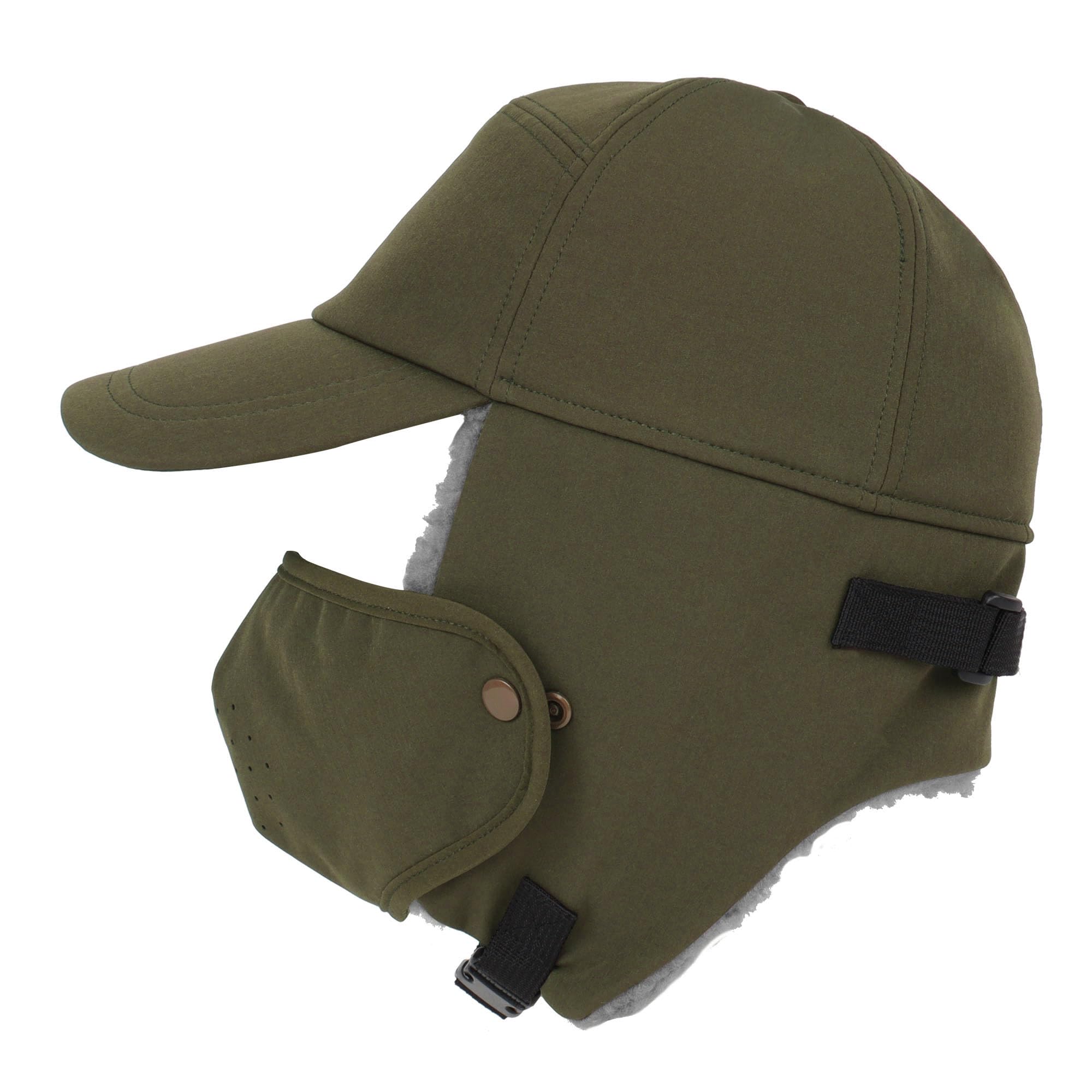 Trapper Hat for Men Women Waterproof Winter Warm Baseball Cap with Ear Flaps and Mask