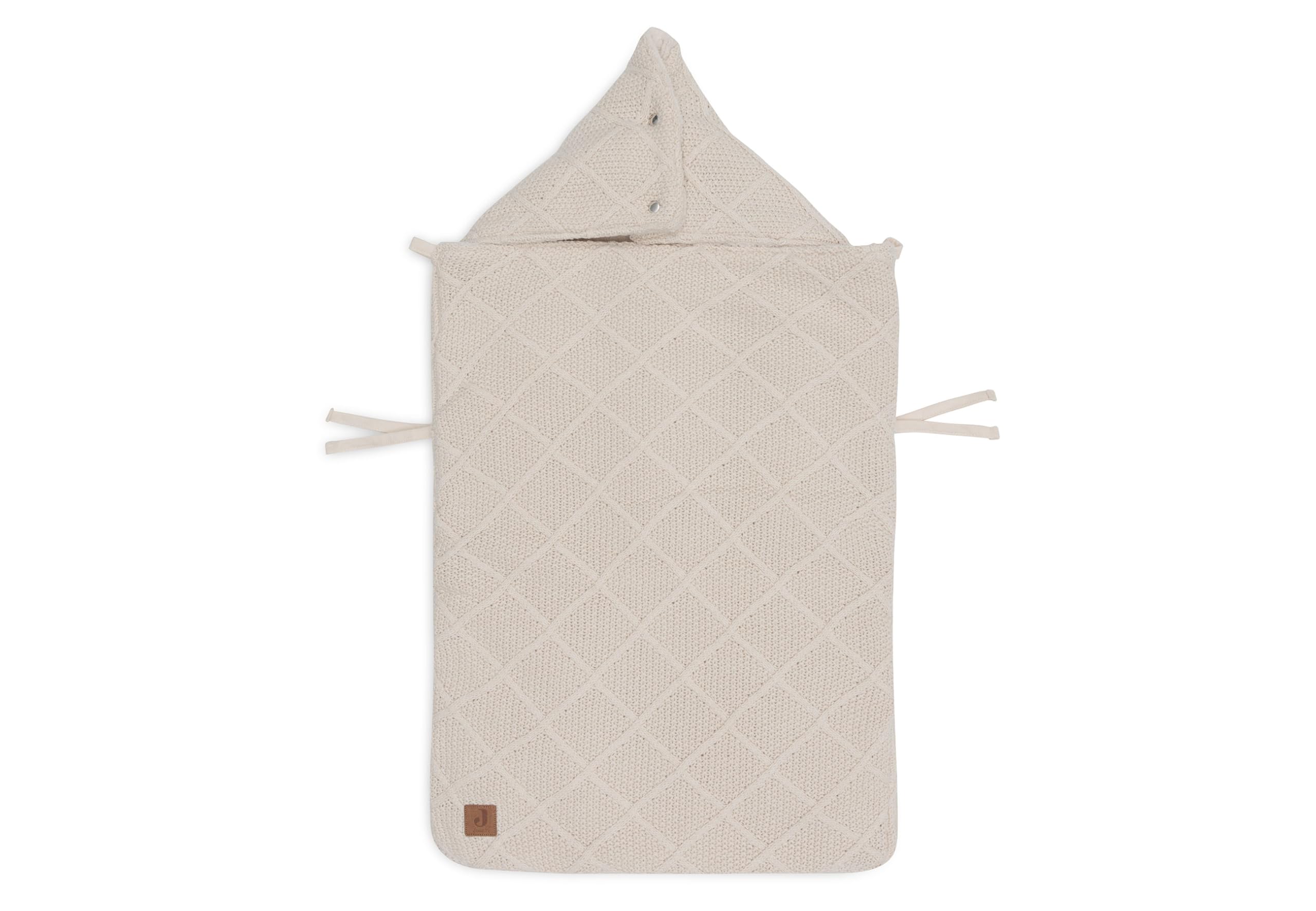 Jollein Fußsack Check Knit, Oatmeal - Für Babyschale Kinderautositz Gruppe 0+ und Kinderwagen - Für 3-Punkt- und 5-Punkt-Gurt - Strickmuster und Fleece Futter