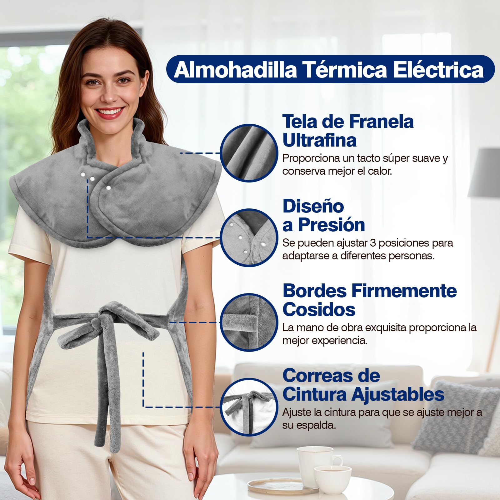 Almohadilla Térmica Eléctrica la Espalda y Cuello 60×100cm, 9 Niveles de Calor, 4 Temporizador, Manta Electrica con Apagado Automático, Calentamiento Rápido, Franela, Lavable Oficina y Hogar